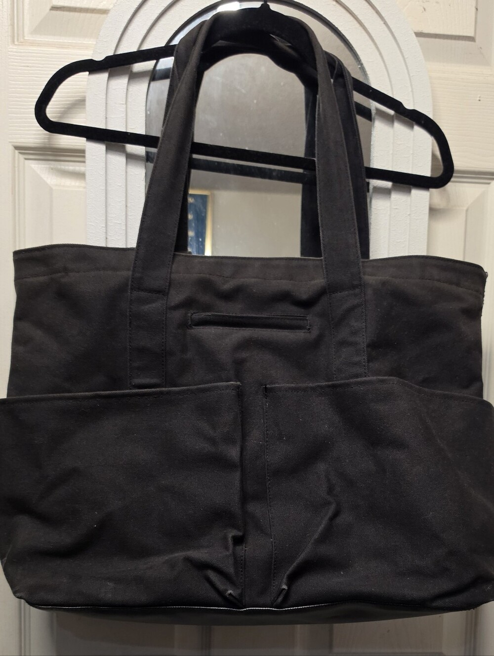 Dange Dover Black Canvas Tote Bag with Front Pockets